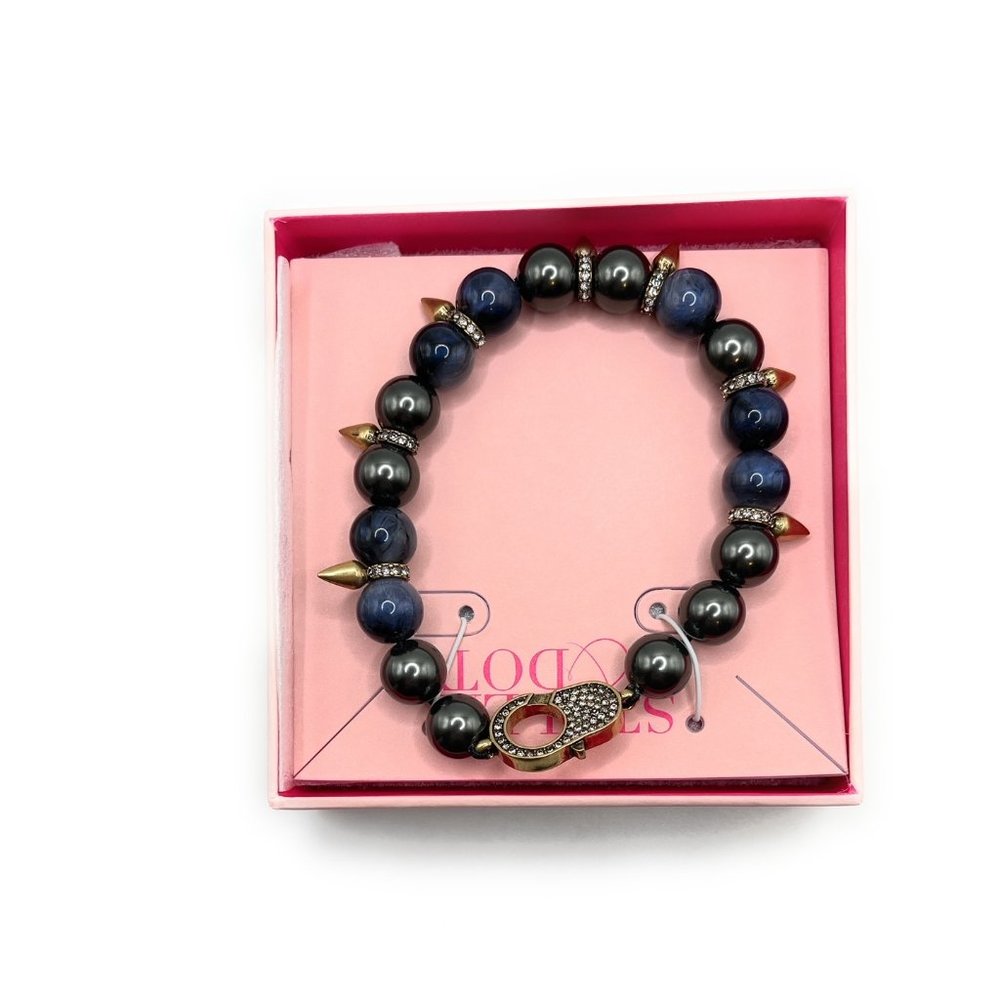 Navy & Goldtone Spike Renegade Beaded Stretch Stella & Dot Bracelet - B537
